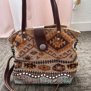Myra Bag Brown and Tan Patterned Shoulder Bag